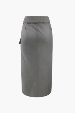 MICAS Skirts-Foldover Waist Slit Cargo Skirt