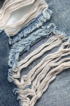 MICAS Shorts-Frayed Destroyed Denim Shorts LIGHT WASH BLUE