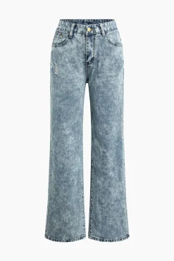 MICAS Jeans-Frayed Destroyed Wide Leg Jeans