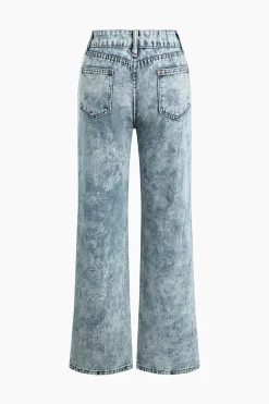 MICAS Jeans-Frayed Destroyed Wide Leg Jeans