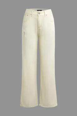 MICAS Jeans-Frayed Destroyed Wide Leg Jeans