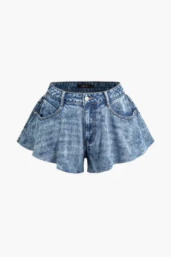 MICAS Shorts-Frayed Hem Wide Leg Denim Shorts BABY BLUE