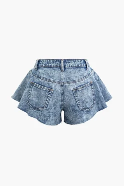 MICAS Shorts-Frayed Hem Wide Leg Denim Shorts BABY BLUE