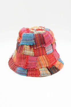 MICAS Accessories-Frayed Patchwork Bucket Hat MULTICOLOR