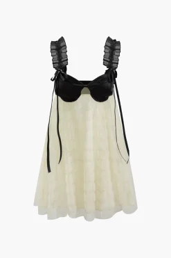 MICAS Mini Dresses-Frill Strap Floral Lace Backless Mini Dress BEIGE