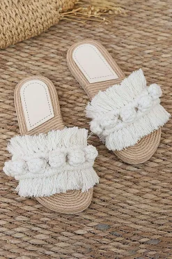 MICAS Shoes|Shoes-Fringe Braided Slipper Sandals IVORY
