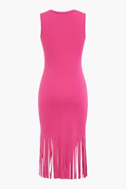 MICAS Midi Dresses-Fringe Hem Sleeveless Midi Dress