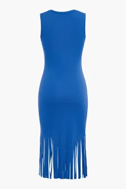 MICAS Midi Dresses-Fringe Hem Sleeveless Midi Dress