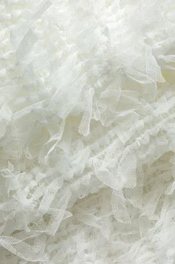 MICAS Midi Dresses-Fringe Mesh Mock Neck Midi Dress WHITE