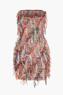 MICAS Mini Dresses-Fringe Mesh Strapless Mini Dress DUSTY PINK