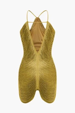 MICAS Mini Dresses-Fringe V-neck Mini Dress