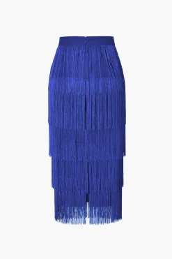 MICAS Skirts-Fringed Tiered Midi Skirt