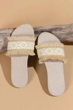MICAS Shoes|Shoes-Fringed Weave Beach Slides BEIGE