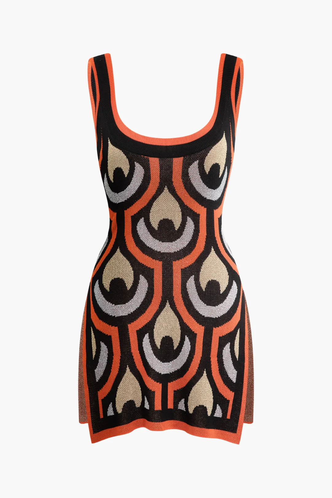 MICAS Knitwear|Knit Dresses-Geometric Pattern Knit Slit Sleeveless Mini Dress MULTICOLOR