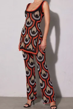 MICAS Knitwear|Knit Dresses-Geometric Pattern Knit Slit Sleeveless Mini Dress MULTICOLOR