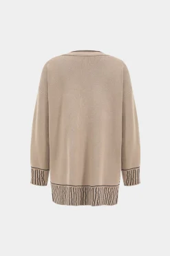 MICAS Knitwear|Knit Sets-Geometric Print Sweater Button Long-Sleeved Top And Pants Set KHAKI