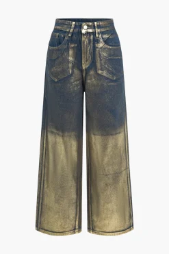 MICAS Jeans-Glitter Metallic Foil Wide Leg Jeans SKY BLUE