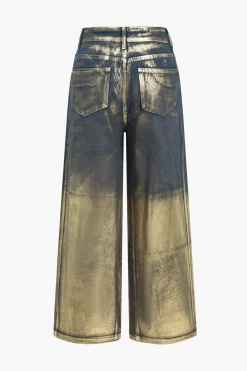MICAS Jeans-Glitter Metallic Foil Wide Leg Jeans SKY BLUE