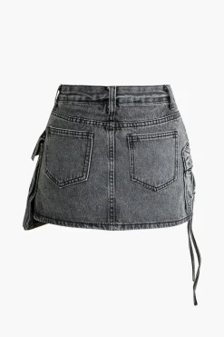 MICAS Skirts-Graffiti Flap Pocket Denim Mini Skirt
