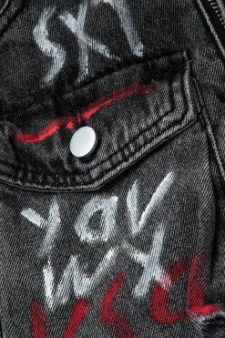 MICAS Skirts-Graffiti Flap Pocket Denim Mini Skirt