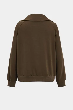 MICAS Pant Sets-Half Zip Drawstring Wide Leg Pants Set BROWN