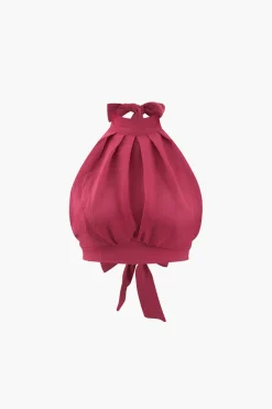 MICAS Pant Sets-Halter Neck Backless Top And Pleated Pants Set RASPBERRY