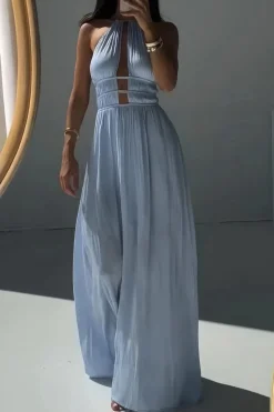 MICAS Maxi Dresses-Halter Neck Cut Out Sleeveless Maxi Dress