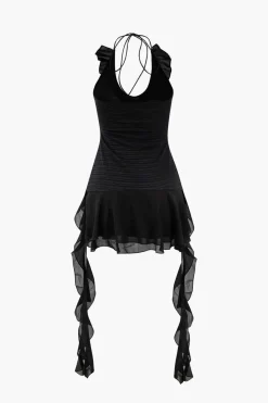 MICAS Mini Dresses-Halter Neck Ruffle Mini Dress BEIGE