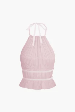 MICAS Skirt Sets|Vacation Sets-Halter Neck Tie Ruched Backless Ruffle Skirt Set