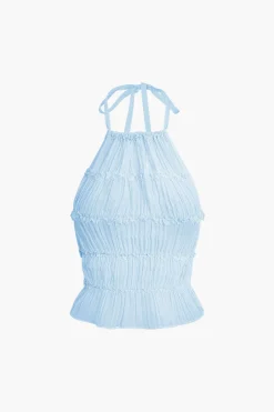 MICAS Skirt Sets|Vacation Sets-Halter Neck Tie Ruched Backless Ruffle Skirt Set