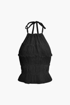 MICAS Skirt Sets|Vacation Sets-Halter Neck Tie Ruched Backless Ruffle Skirt Set