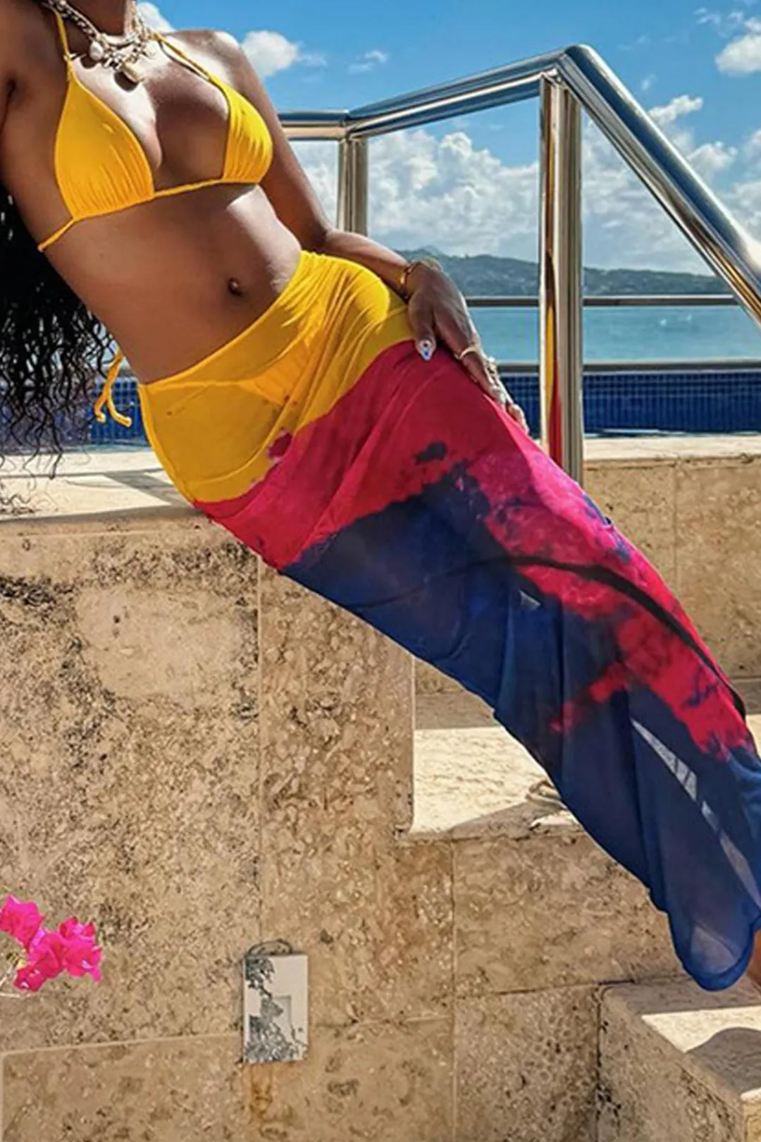 MICAS Vacation Sets|Swimwear-Halter Wrap Cover Up Three-Piece Bikini Set MULTICOLOR