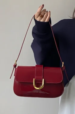 MICAS Bags|Accessories-Handheld Horseshoe Buckle Shoulder Bag RED