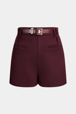 MICAS Shorts-High Waist Belted Shorts BURGUNDY