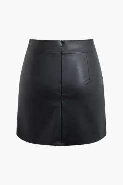 MICAS Skirts-High Waist Faux Leather Zipper Mini Skirt