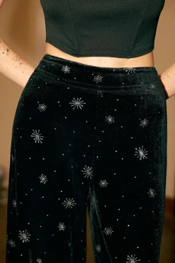 MICAS Pants-High Waist Velvet Snowflake Pattern Straight Leg Pants BLACK