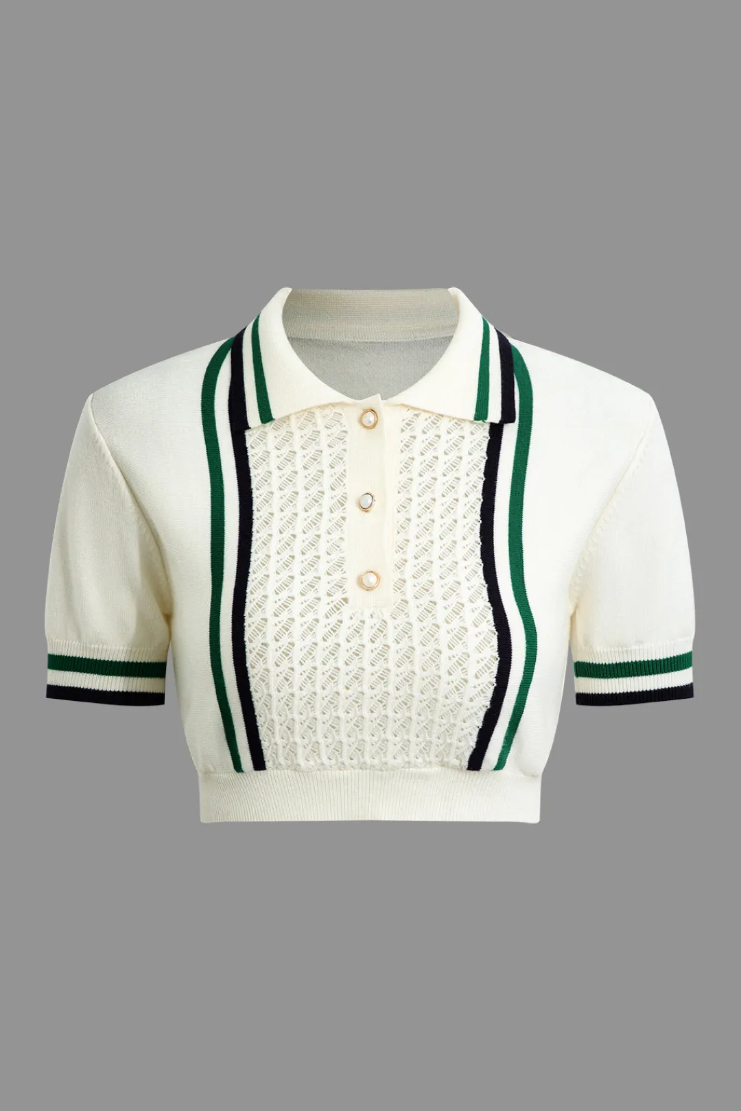 MICAS Knit Sets-Hollow Out Polo Knit Crop Top And Skirt Set Contrast Color