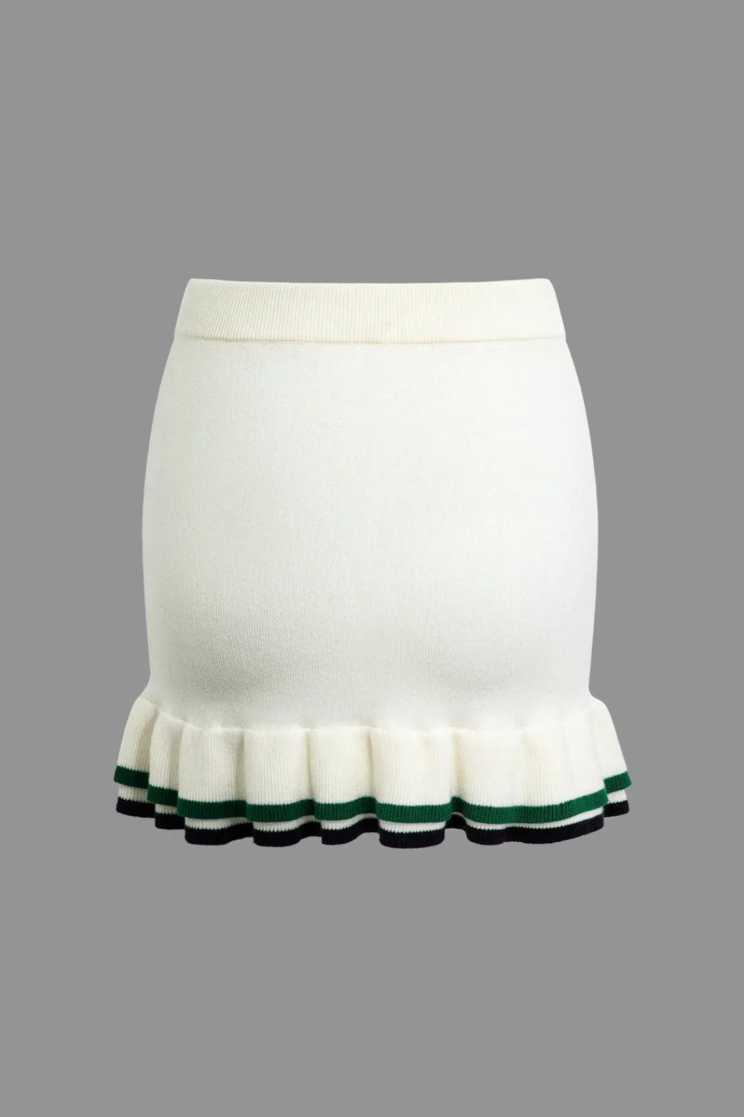 MICAS Knit Sets-Hollow Out Polo Knit Crop Top And Skirt Set Contrast Color