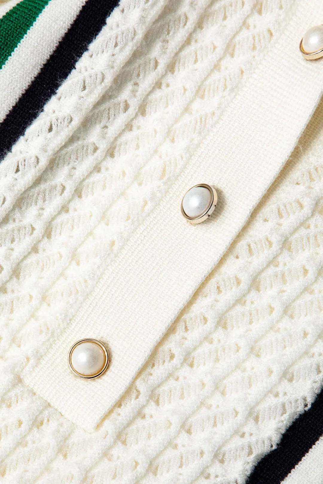 MICAS Knit Sets-Hollow Out Polo Knit Crop Top And Skirt Set Contrast Color