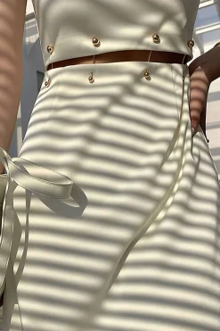 MICAS Midi Dresses-Hollow Out Short Sleeve Midi Dress BEIGE