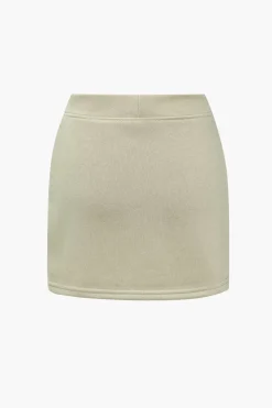 MICAS Skirt Sets-Hooded And Slit Mini Skirt Set KHAKI