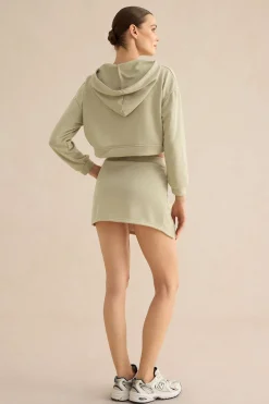 MICAS Skirt Sets-Hooded And Slit Mini Skirt Set KHAKI