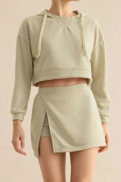 MICAS Skirt Sets-Hooded And Slit Mini Skirt Set KHAKI