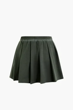 MICAS Skirt Sets-Hooded Crop Top And Drawstring Pleated Mini Skirt Set GRAY