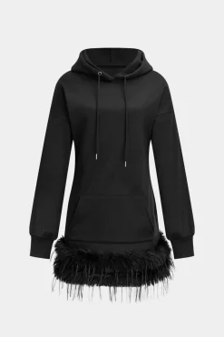MICAS Long Sleeve Dresses|Mini Dresses-Hooded Pocket Long Sleeve Mini Dress BLACK