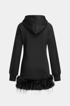 MICAS Long Sleeve Dresses|Mini Dresses-Hooded Pocket Long Sleeve Mini Dress BLACK