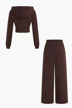 MICAS Pant Sets-Hooded Ruched Cropped Top And Drawstring Straight Leg Pants Set