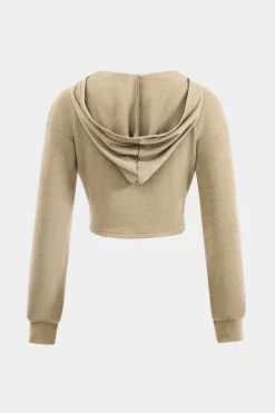 MICAS Pant Sets-Hooded Ruched Cropped Top And Drawstring Straight Leg Pants Set