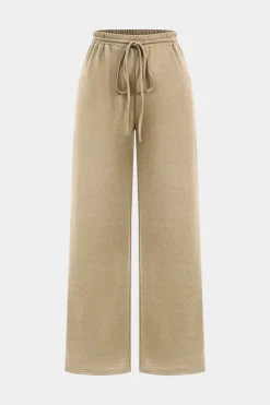 MICAS Pant Sets-Hooded Ruched Cropped Top And Drawstring Straight Leg Pants Set