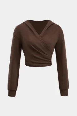 MICAS Pant Sets-Hooded Ruched Cropped Top And Drawstring Straight Leg Pants Set